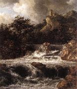 RUISDAEL, Jacob Isaackszon van Waterfall with Castle Built on the Rock af oil painting reproduction